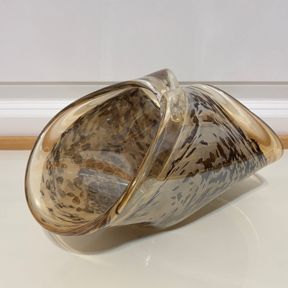 Vintage Murano style Handblown Amber and Brown Glass Art Sculpture folder bowl